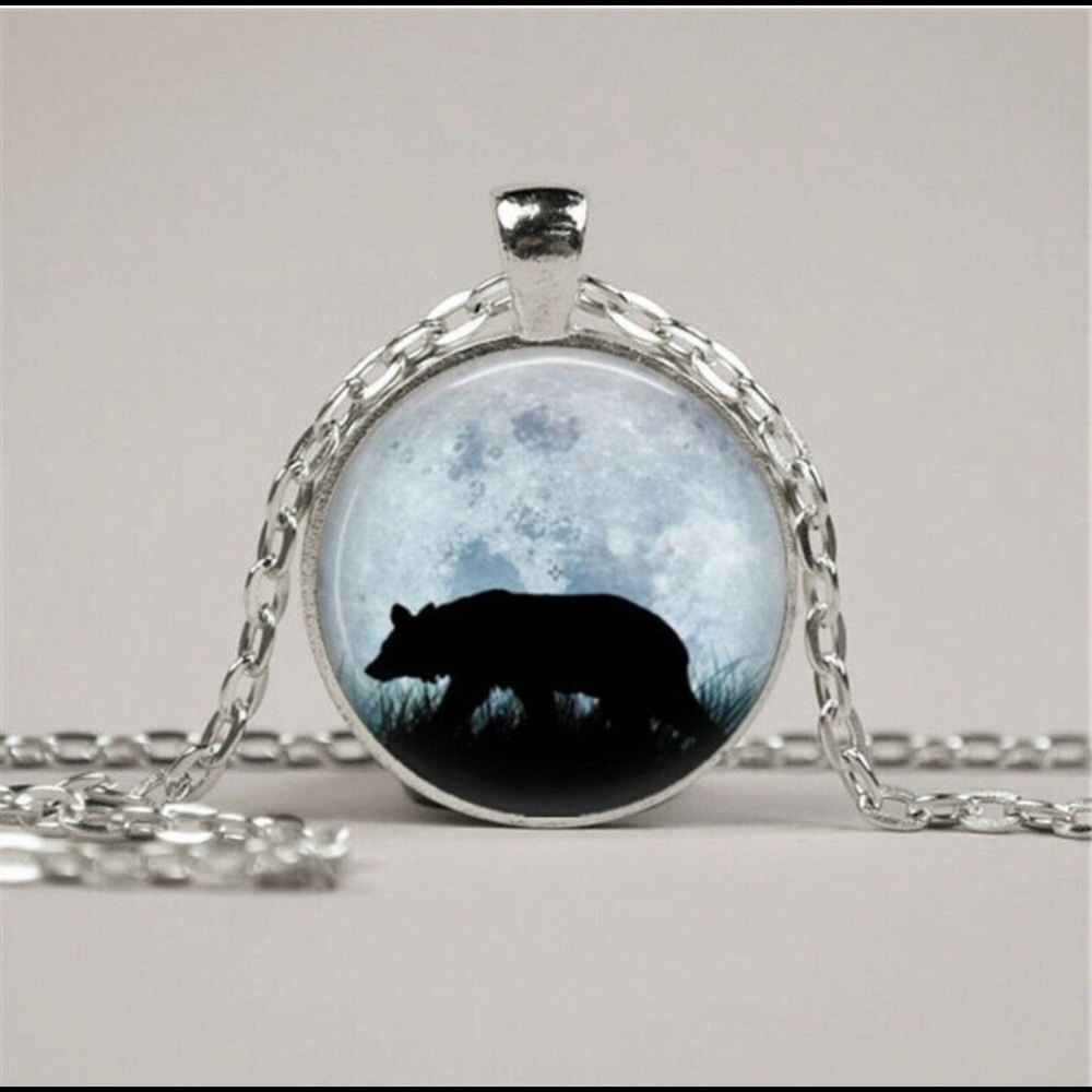 Pretty Black bear glass cabochon necklace
